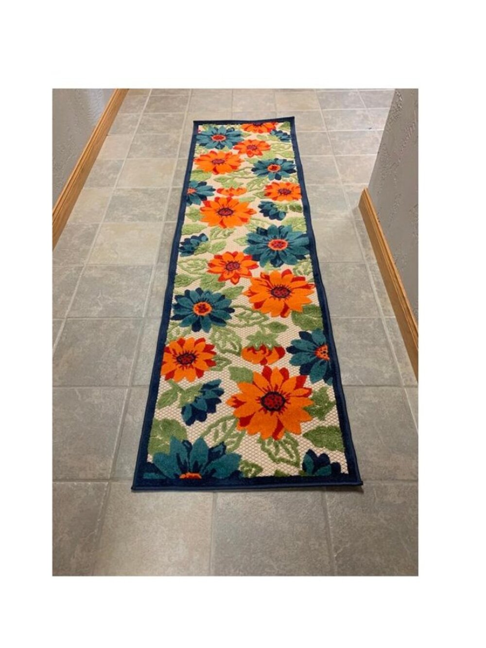 Nourison Vintage Floral Indoor/Outdoor Runner Rug 2'2" x 7'6" Multi Blue NWT